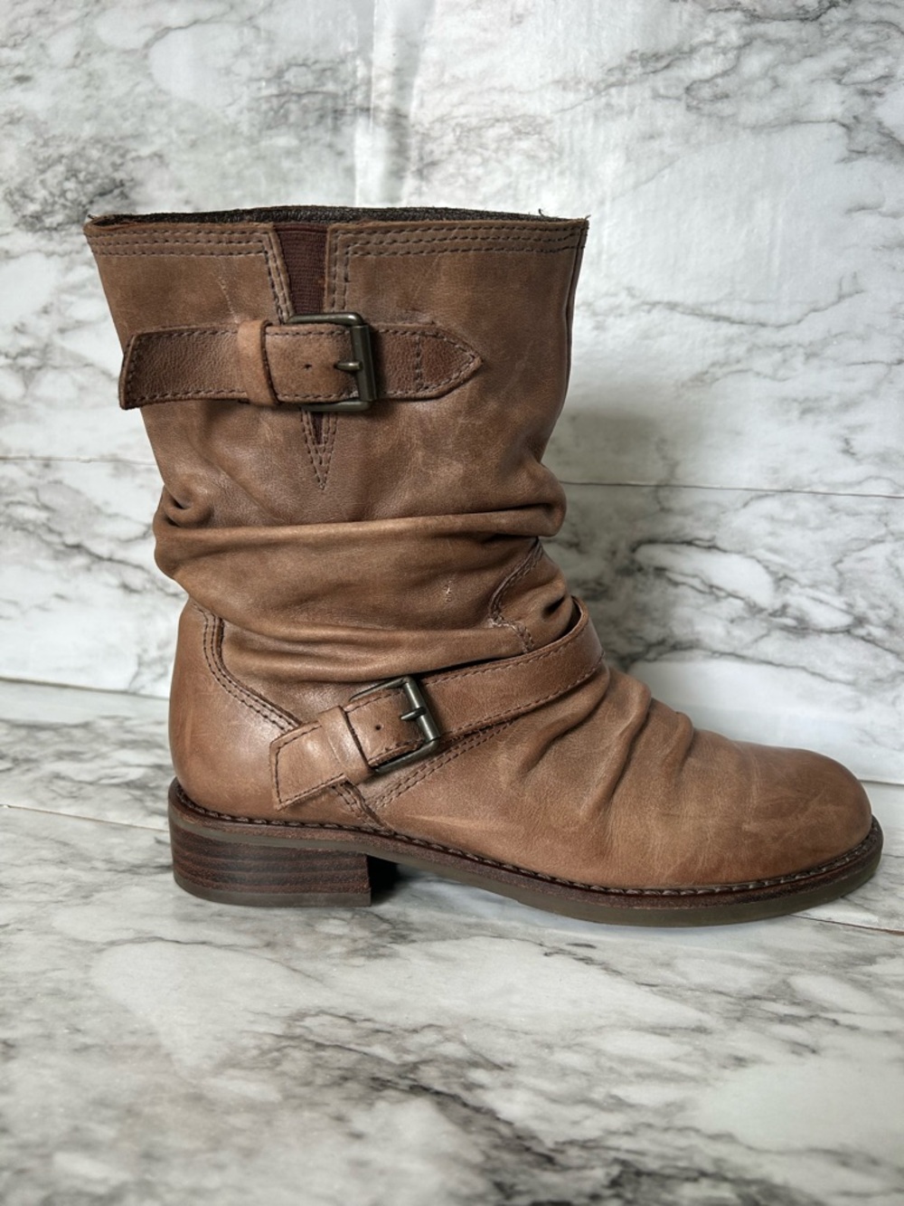 Matisse | women’s size 6.5 leather Boots slouchy, distressed buckle moto style - Picture 5 of 13